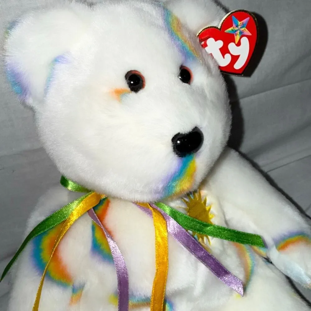Rare 2002 Ty Beanie Buddy Cheery 15” Rainbow Sun Bear – Mint with Embroidered Ty